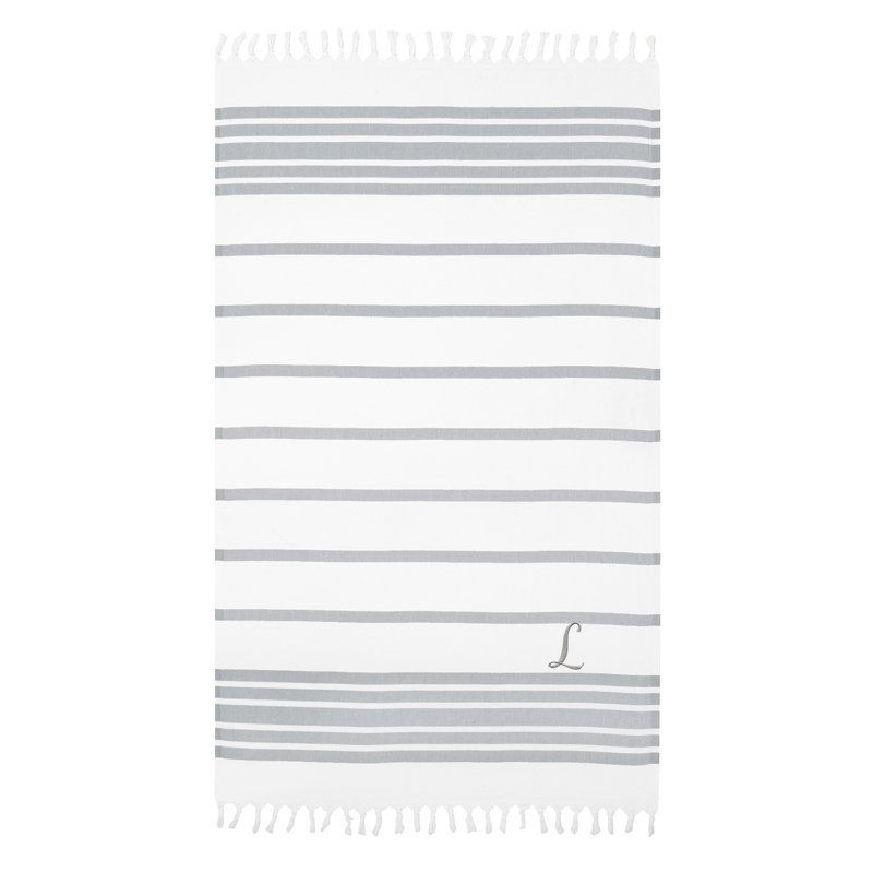 Serviette de plage 100% coton à chevrons, Gris / Gris, L