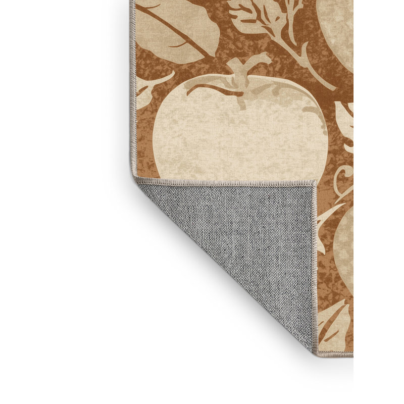 Machine Washable Highpoint Apple Classic Damask Rug in Brown – Beige Binding, 8x10