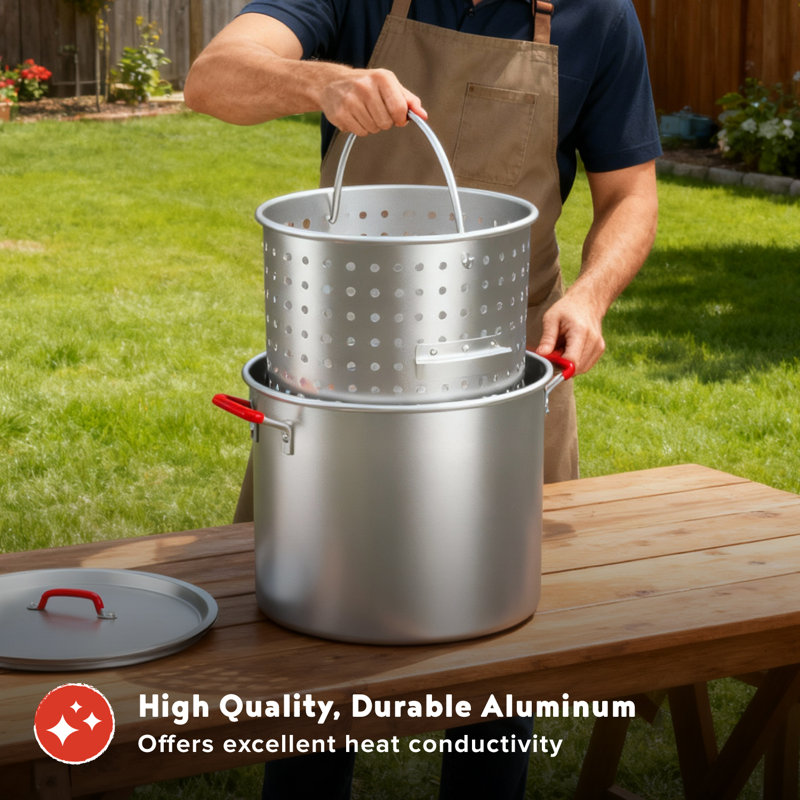 Megamaster 60 Qt Seafood Boil Kit, Aluminum Turkey Fryer Pot With Basket And 110000 Btu Stainless Steel Jet Burner, Turkey Deep Fryer With 10 Psi Regulator For Outdoor Cooking - 840-45010
