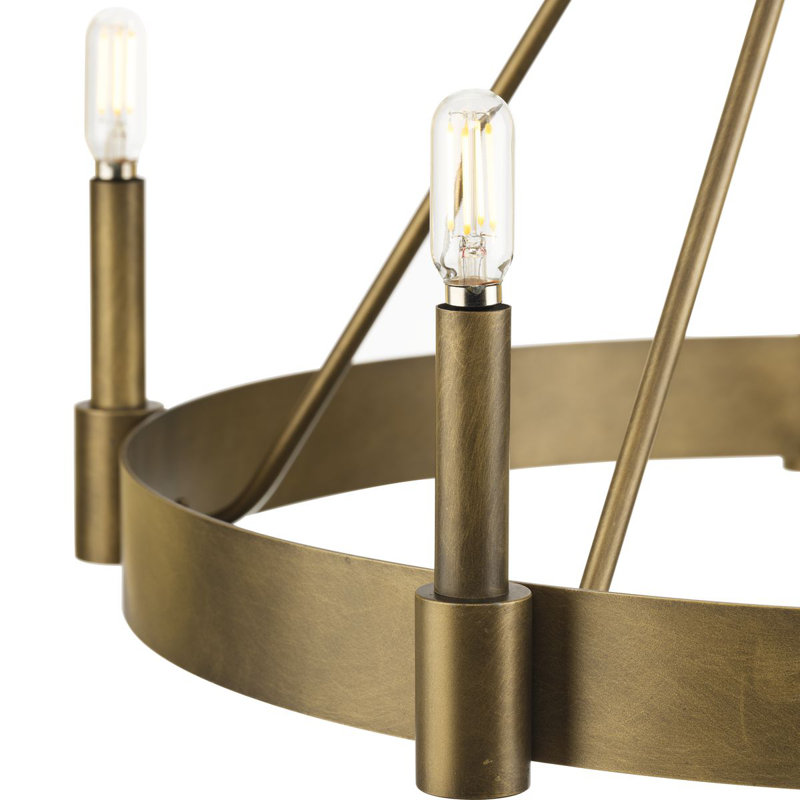 Lustre en roue de chariot à 8 lumières, Bronze vieilli