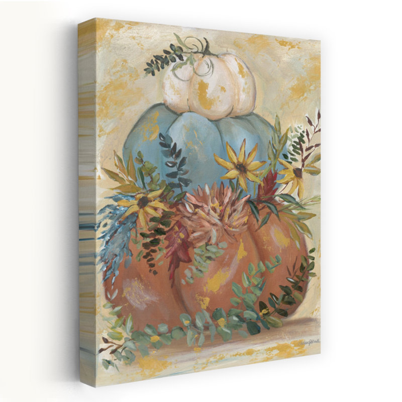 Boho, citrouille, pile, art floral abstrait, H 48 po x l 32 po