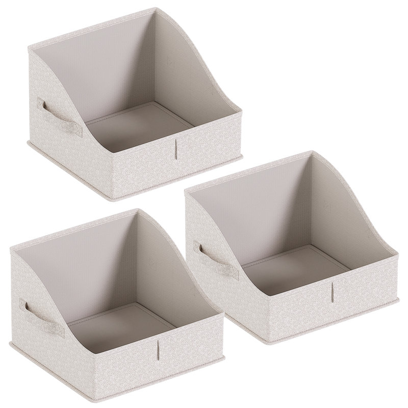 Ebern Designs 3 Pack Collapsible Trapezoid Storage Bins Bin, Ash Beige