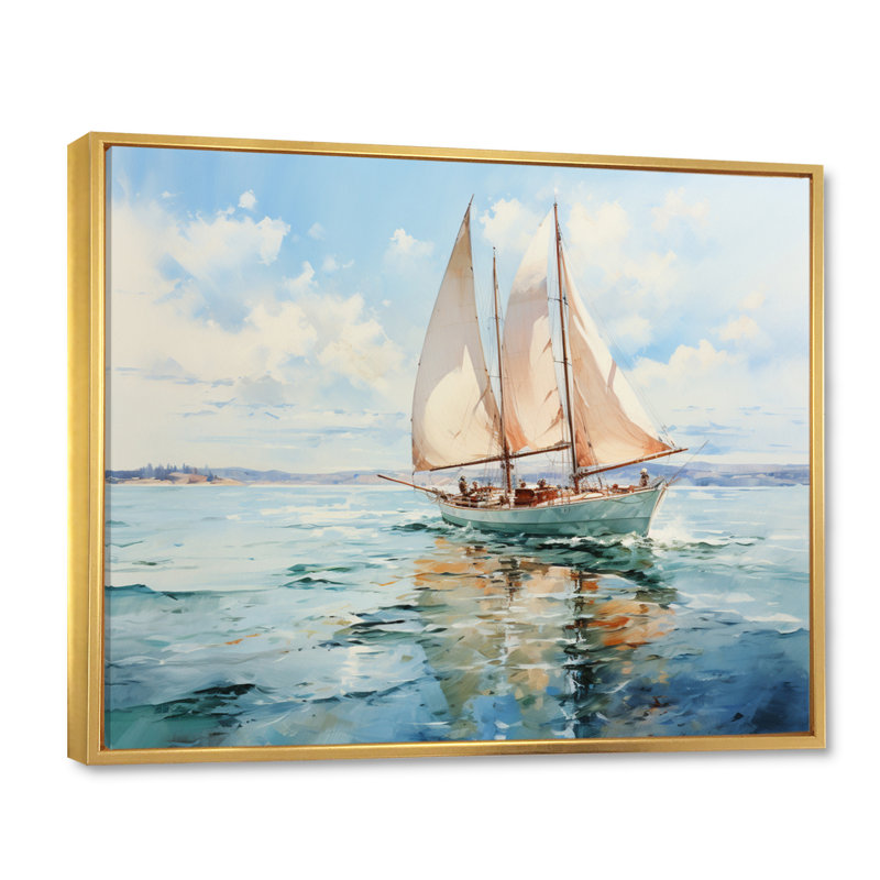 Rensel " Boat Whispering Breezes II ", H 34 po x l 44 po x P 1,5 po, Cadre flottant doré