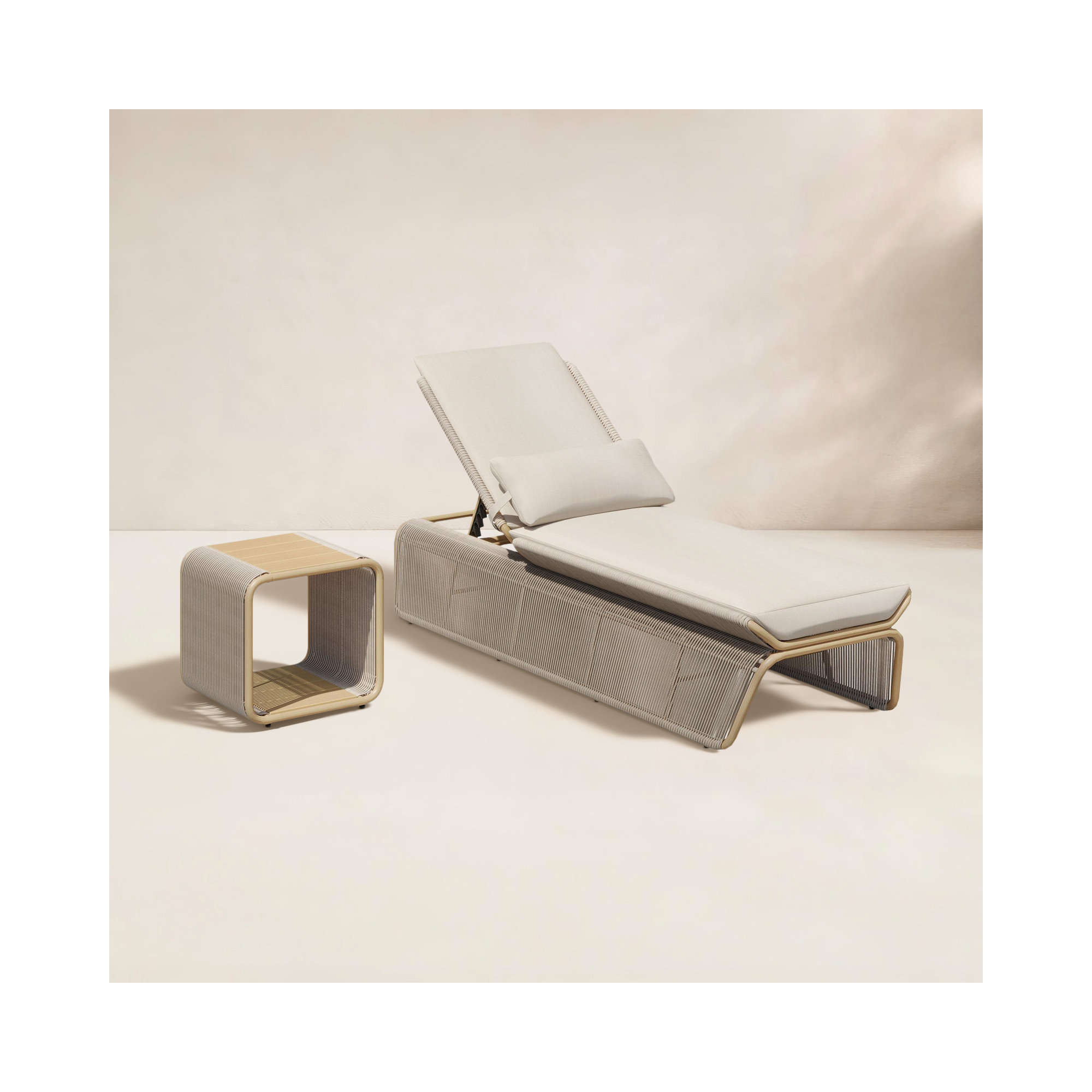 Harper 26.38'' Outdoor Chaise Lounge with Table, White, Canvas Vellum