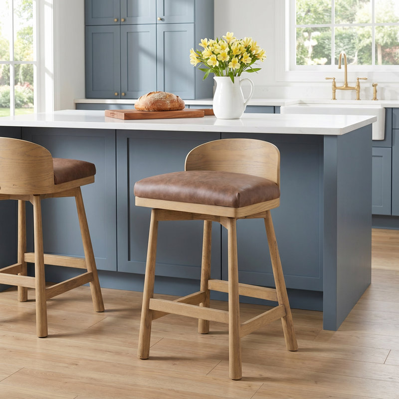 Ackerson Swivel Stool-Altair Sienna-Counter, Bar Stool (30.91" Seat Height), Palermo Cigar Genuine Leather, Blonde Oak