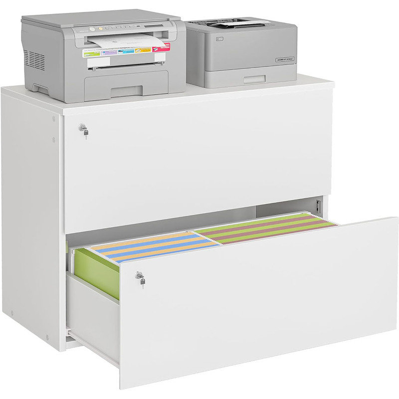 2 Drawer Mobile File Cabinet with Modern Chamfered Edge Design, for Letter, Legal, A4 Size, Under Desk Lateral File Cabinet, White