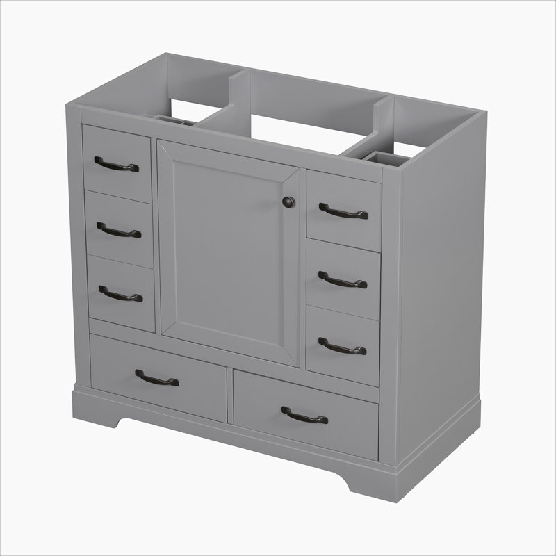 Gray Solid Wood and MDF Freestanding Bathroom Vanity Cabinet