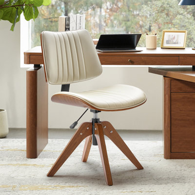 Oswina Faux Leather Upholstered Swivel Office Chair with Wood Frame