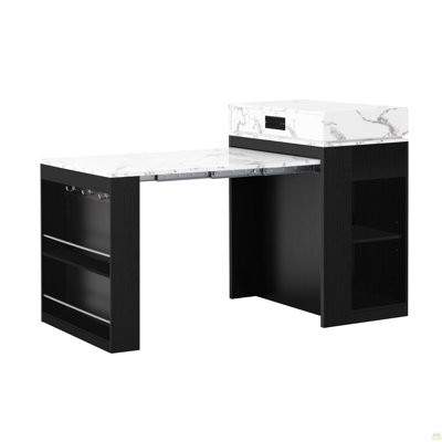 Extendable Dining Table with Folding Tabletop, Bar Table with Drawers and Power Outlet, Kitchen Island with Wheels and Hooks, Sideboard for Kitchen an