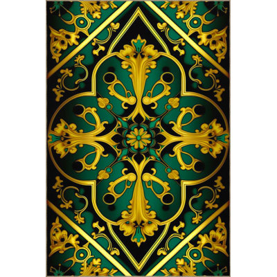 Yellow Ethnic Patterned Woven Base Washable Rug