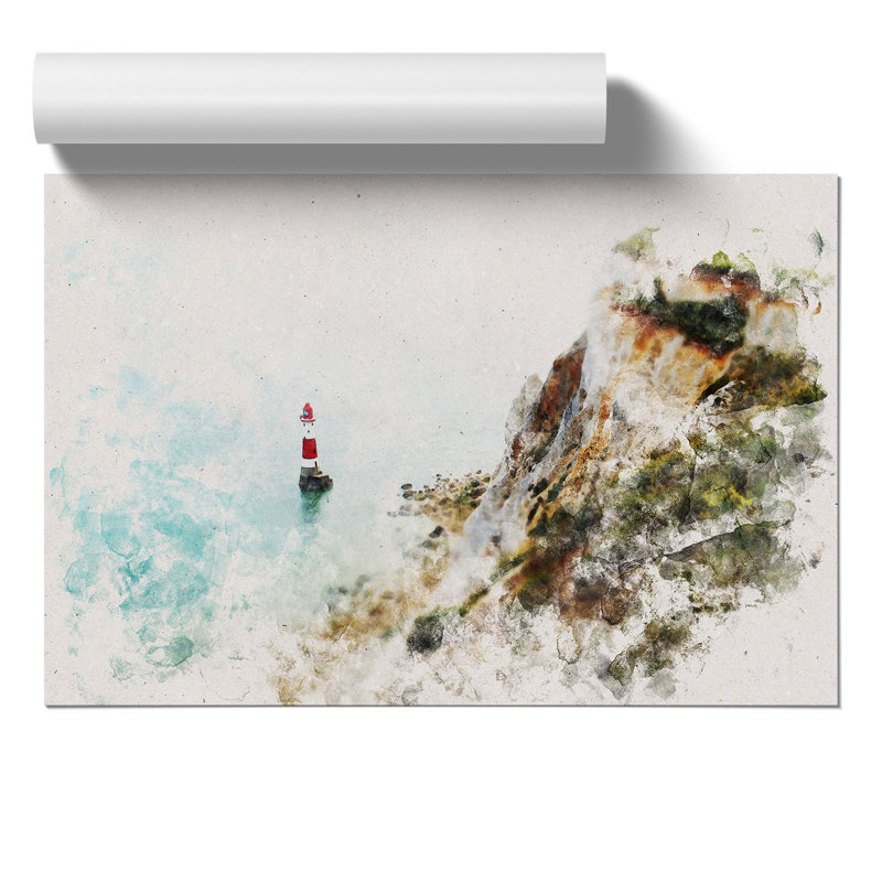 View of a Lighthouse Watercolour - Frameless Print, 30cm H x 42cm W x 0.1cm D