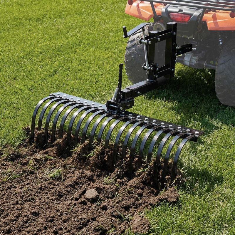 VEVOR 42 in Tow Behind Landscape Rake, 3-Point Lawn Rock Rake with ...