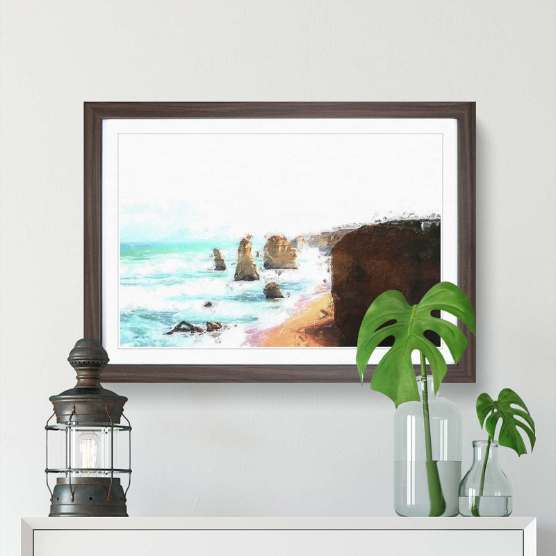 The Twelve Apostles Cliffs in Australia - Picture Frame Painting Print, Walnut Framed, 27cm H x 36cm W x 2cm D