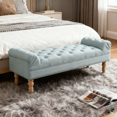 Button-Tufted End of Bed Bench,Large Upholstered Ottoman,Foot Rest with Legs,Footstool with Rolled Arms,Upholstered Fabric Bench,Indoor Bench for Bedroom,Living Room,Entryway