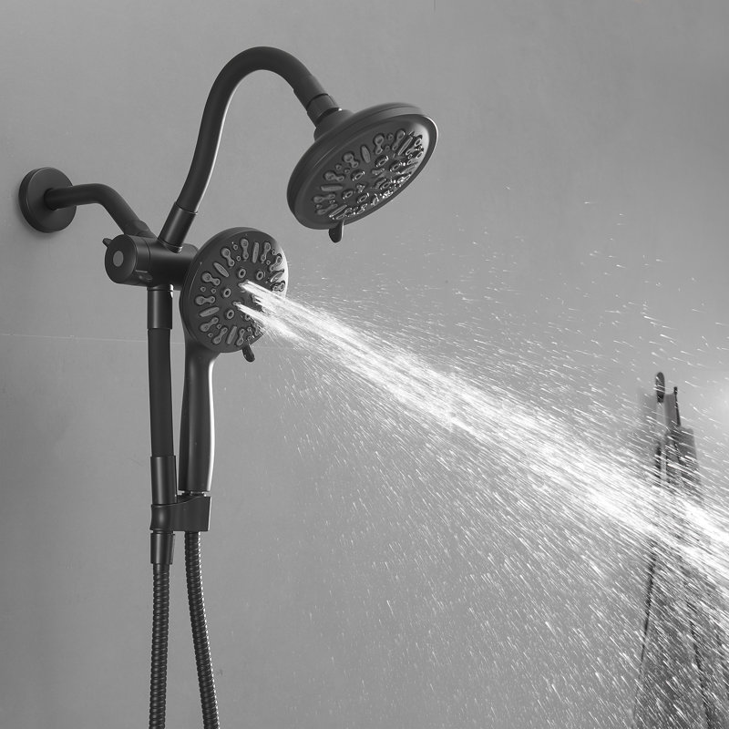 Single-Handle 8-Spray Dual Shower Faucet Set Trim Kit 1.8 GPM With Filtered Handheld Shower Head, Matte Black