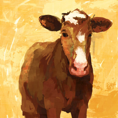 Friendly Cow Yellow - Wrapped Canvas Painting