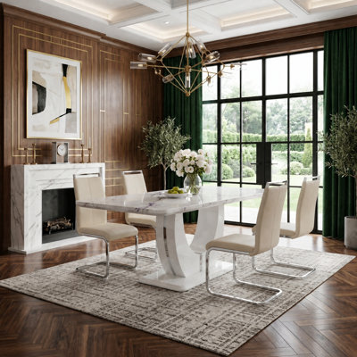 Ensemble de table de salle à manger 5 pièces Contemporary avec 4 chaises en porte-à-faux rembourrées