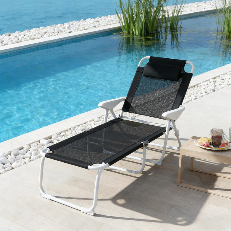 Chaise longue d'extérieur pliante, Noir