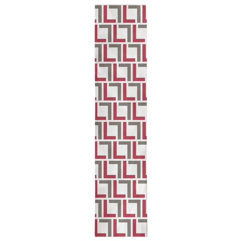 Chemin de table Tampa, 90 po x 16 po, Blanc / rouge / étain, Coton