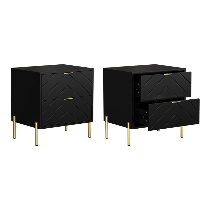 Double Drawer Nightstand (Set Of 2), Black