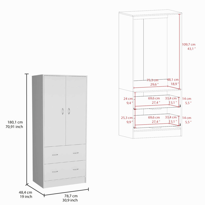 Armoire 2 portes 2 tiroirs, White