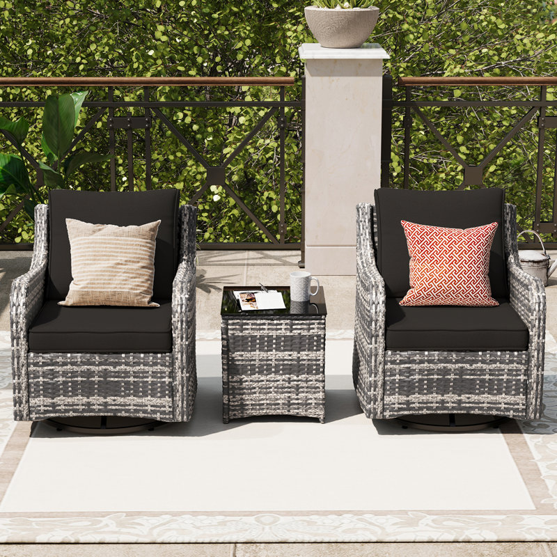 3 Pcs Outdoor Patio Furniture Set, Black, 3 Pcs: Tables, 2 Chairs, Black