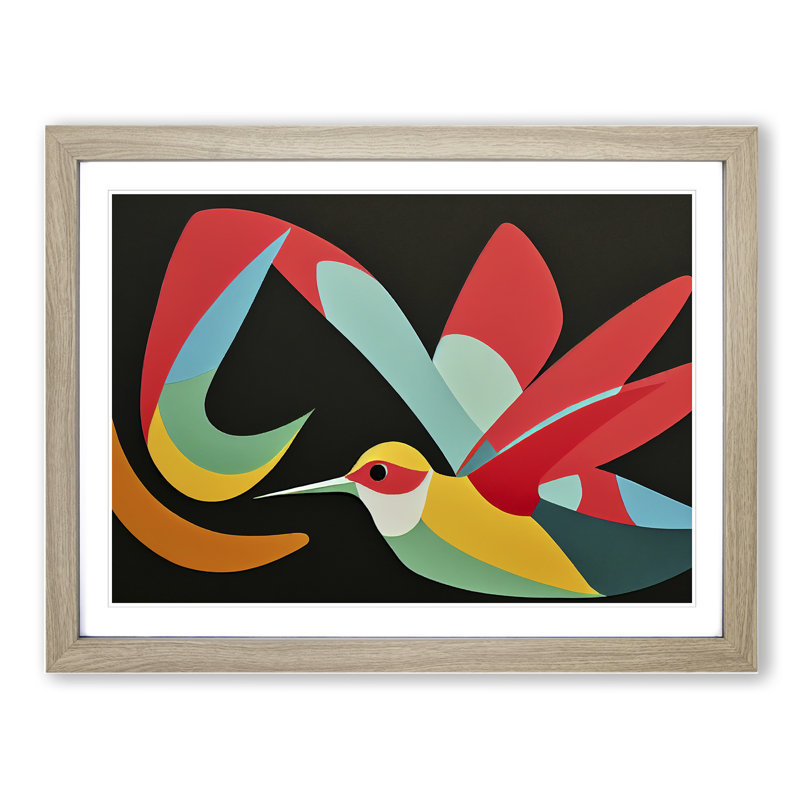 XH1022-8879X The Abstract Hummingbird - Single Picture Frame Print, 34cm H x 46cm W x 2cm D, Oak
