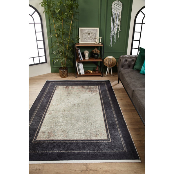 Williston Forge Comerfo Framed Machine Woven Black Area Rug | Wayfair.co.uk