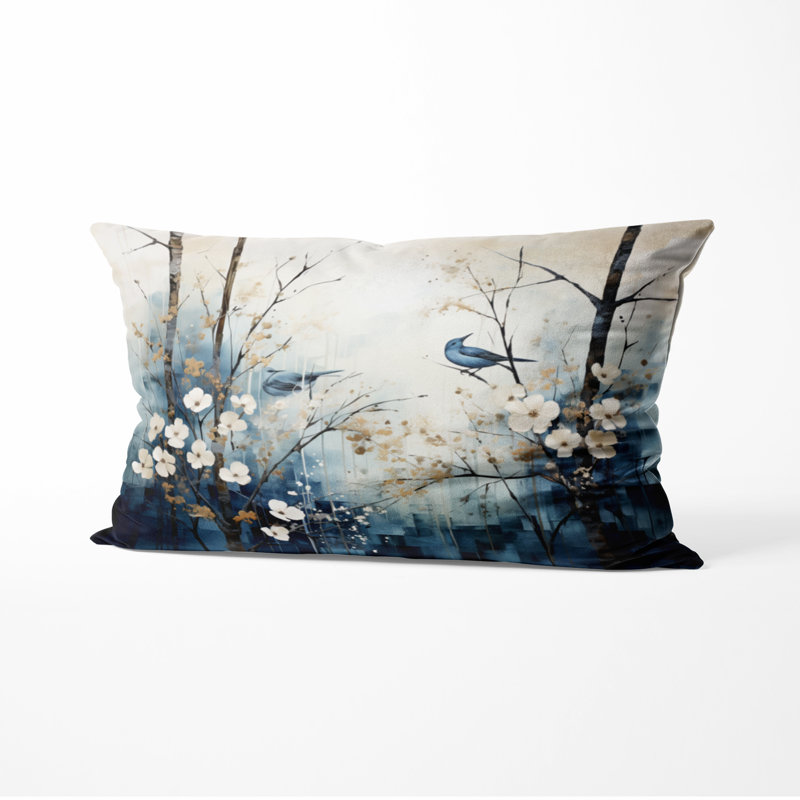 Coussin décoratif bleu et blanc forêt Winter Harmony I - imprimé forêt, H 12 po x l 20 po