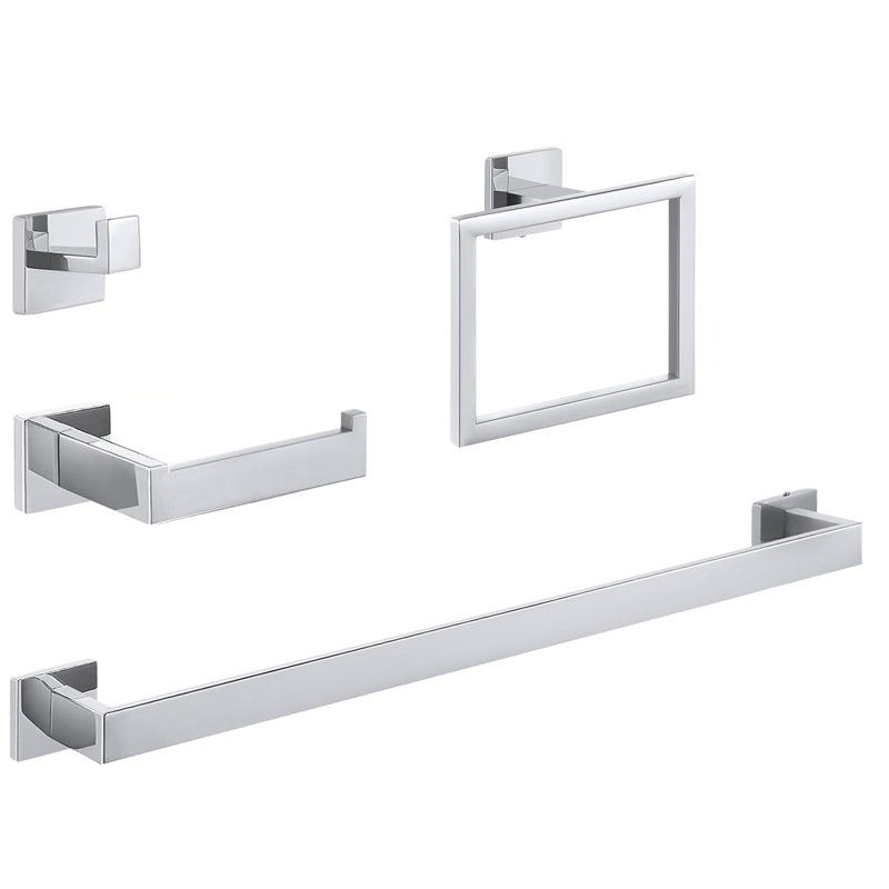 4-Piece Bath Hardware Set: Towel Bar, Towel Hook, And Towel Ring For Bathroom Wall, Polished Chrome
