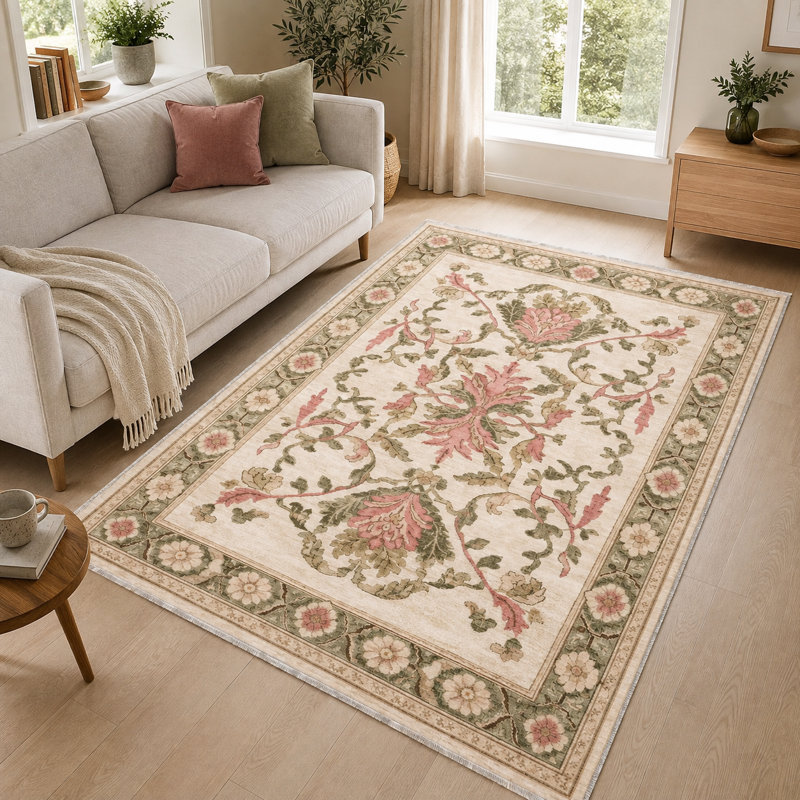 Floral Cotton and Chenille Flatweave Area Rug, 200 x 300 cm