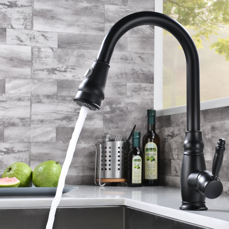 Robinet de cuisine noir avec bec rétractable - Style moderne, poignée simple pour une utilisation facile et utilisation polyvalente de l'eau.