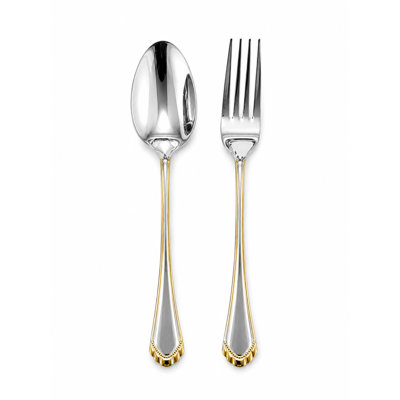 Shell Design 18/10 Stainless Steel With Gold Trim Dinner Spoon& Dinner Fork Set, for 12 Person