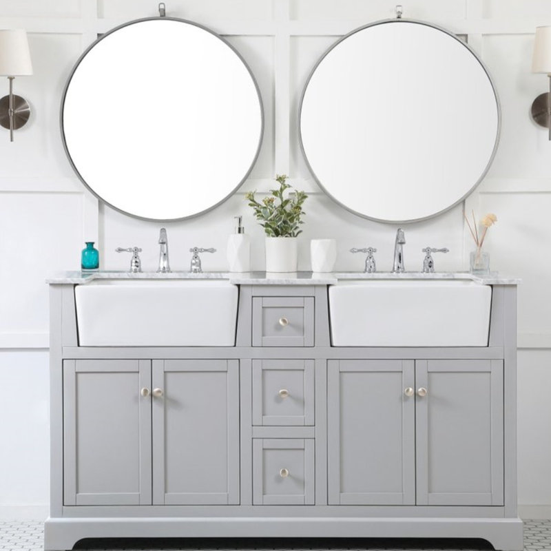 Pardue 60'' Double Bathroom Vanity with Marble Top, Gray