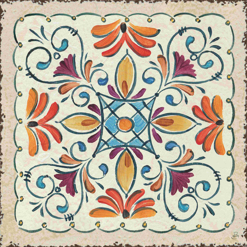 Flair méditerranéen - beige / orange / bleu, H 36 po x l 36 po
