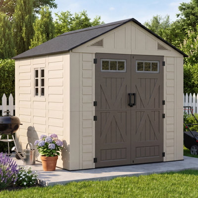 8' x 8' Resin Outdoor Storage Shed with Heavy-Duty Floor and Steel Frame