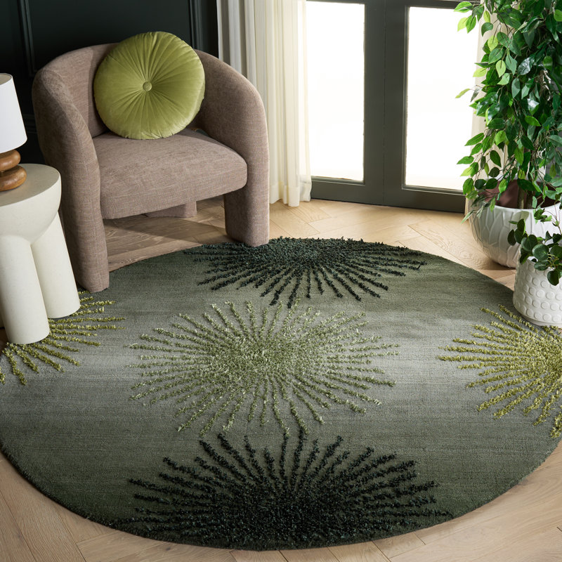 Amier Soho Floral Hand-Tufted Wool and Viscose Area Rug, Rond 6 pi