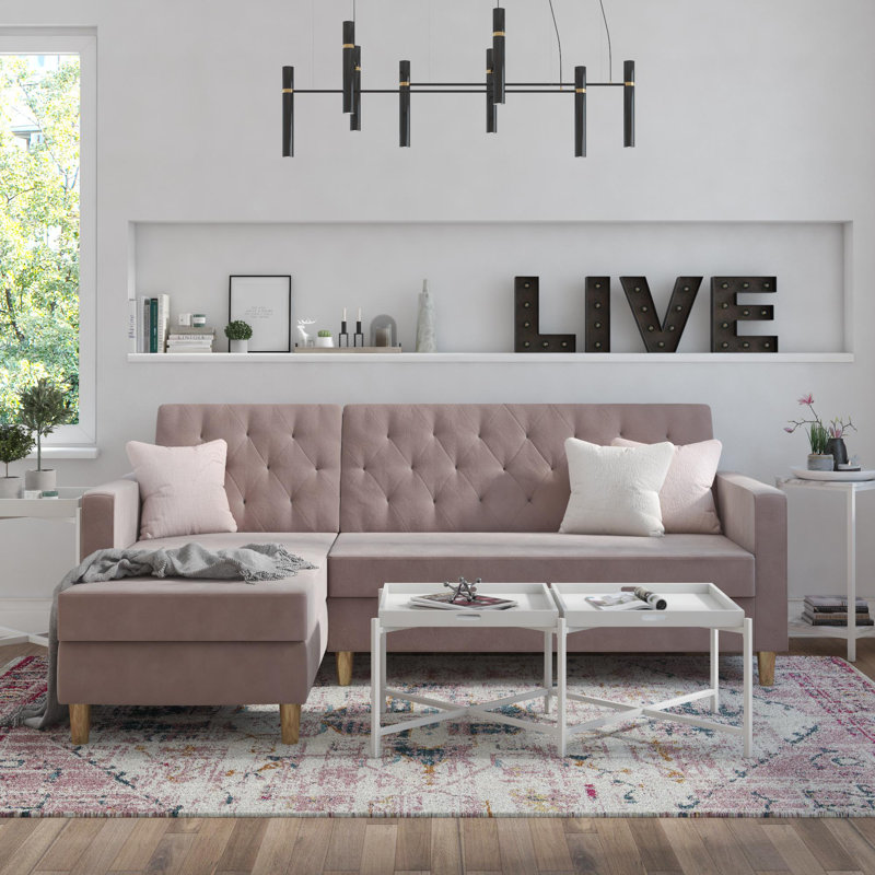 3 Seater Sofa Bed, Blush Velvet