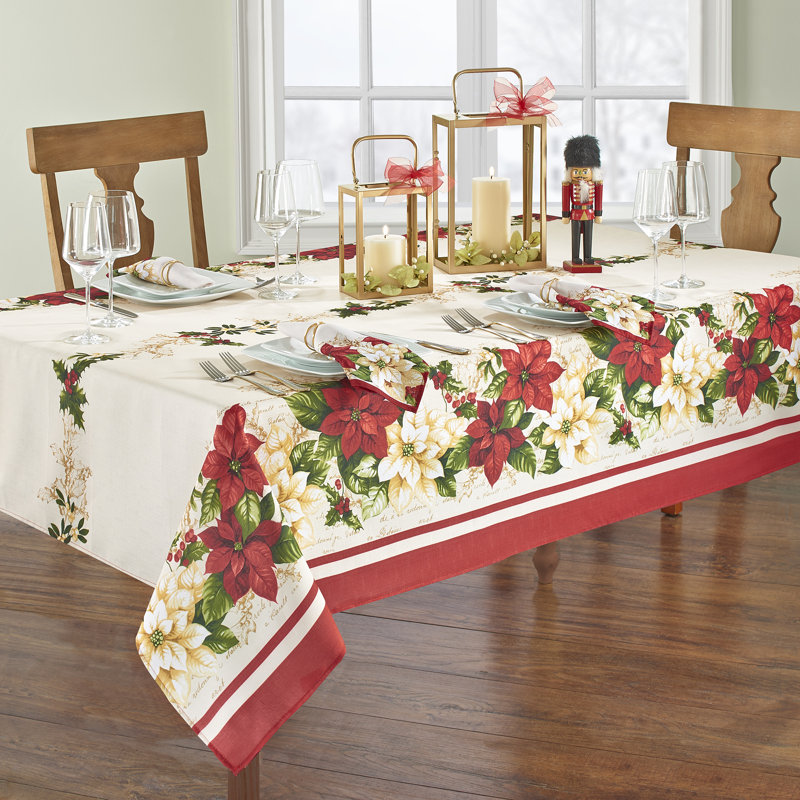 Farias Floral Oblong Christmas Tablecloth, 84" L x 60" W