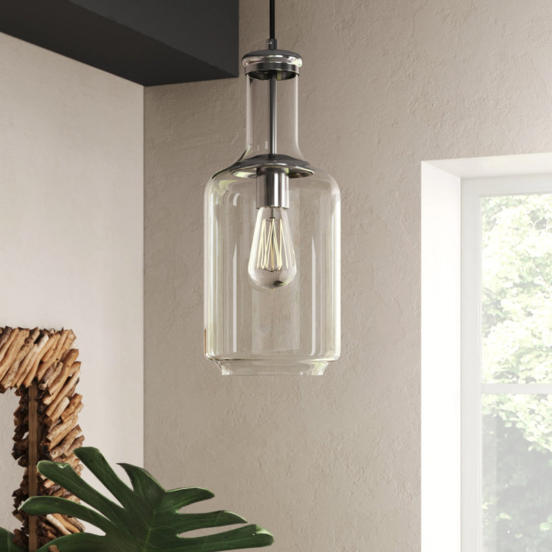 Luminaire suspendu cylindrique à 1 lumière Longmeadow, Argent