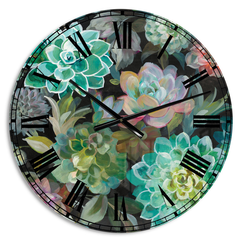 Floral Succulents - Horloge murale traditionnelle, Petit
