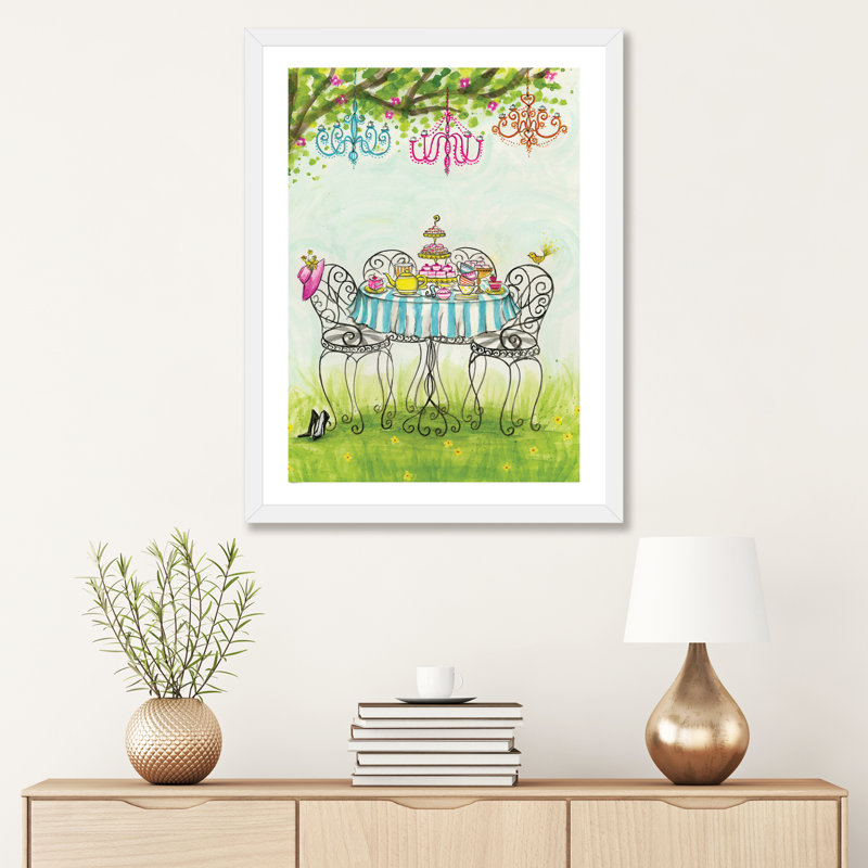 Art de jardin tea party, Papier avec cadre blanc, H 32 po x l 24 po x P 1 po