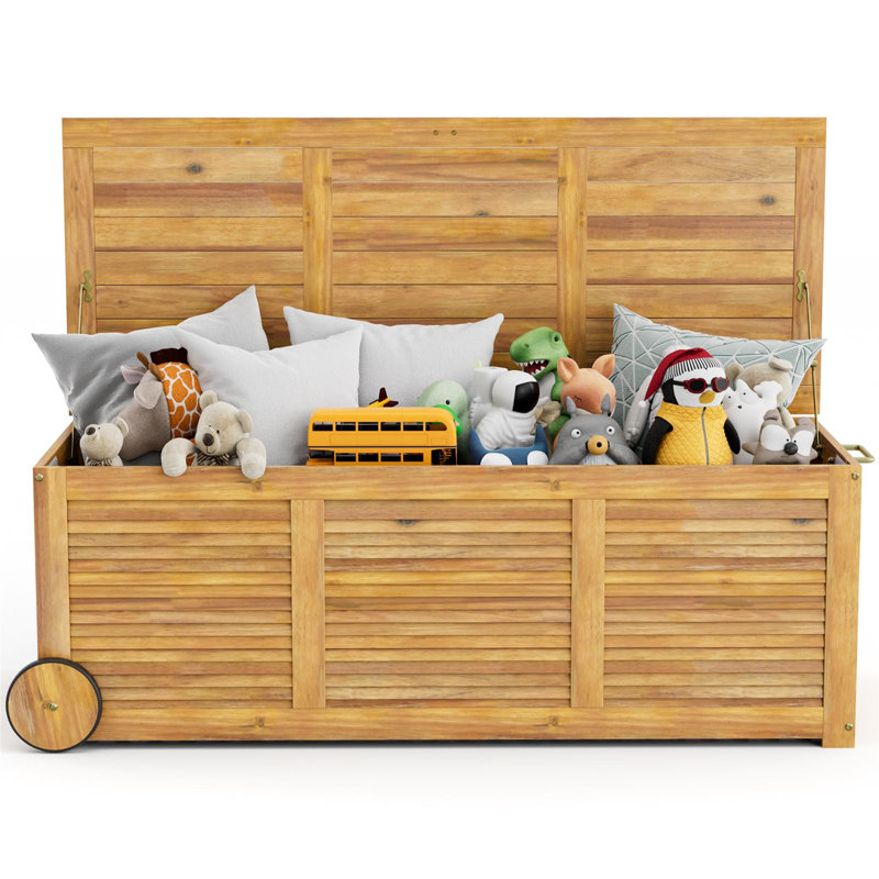 Union Rustic Monsen 10cm W 180L Acacia Deck Box with Wheels in Beige
