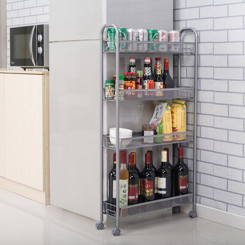 Chariot utilitaire roulant 4 couches, H 41,34 po x l 21,65 po x P 5,91 po, Argent