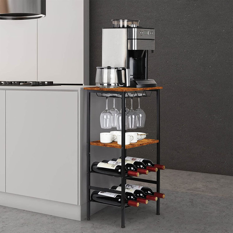 Yahira 8 Bottle Floor Wine Bottle & Glass Rack in