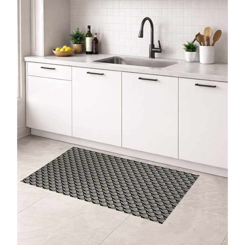 Diagonal Wave Low Profile Kitchen Mat, Midnight Charcoal, Rectangle 2' x 3'