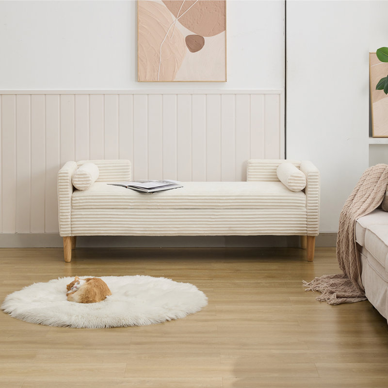 Upholstered Storage Bench, Ivory