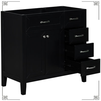 36" Bathroom Vanity Base Only. Black Stylish Cabinet With Drawers. Solid Rubber Wood And . Long-lasting Furniture. Assembly Needed Without Sink. &