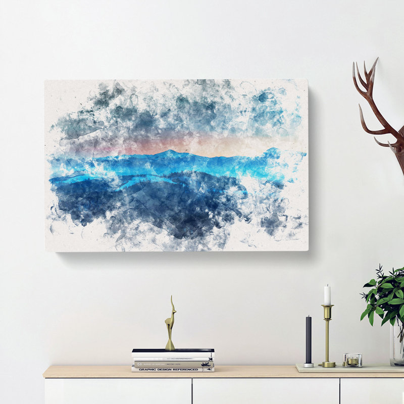 Sun Above the Mountains Watercolour - Wrapped Canvas, 30cm H x 45cm W x 4cm D