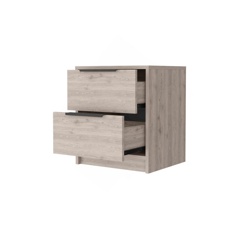 Table de chevet Washington, deux grands tiroirs, Gris clair